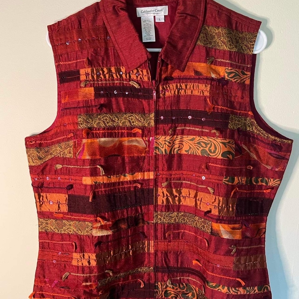 Coldwater Creek Zippered Patchwork Vest Size Large